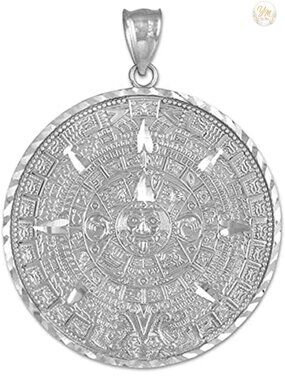 Sterling Silver Aztec Mayan Calendar Charm Pendant Necklace
